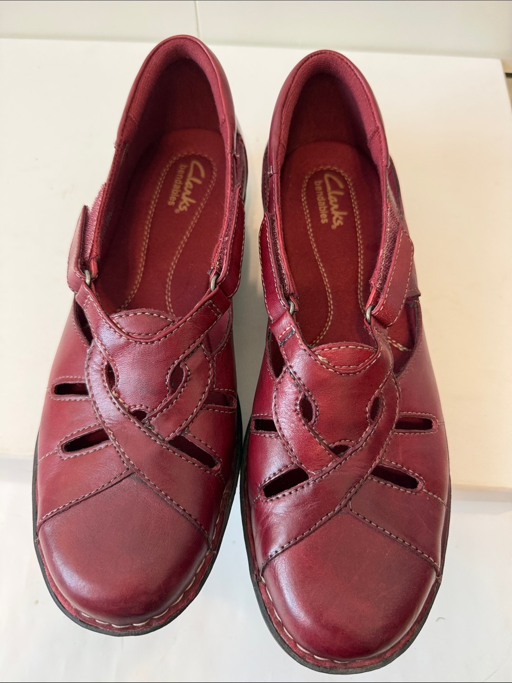 Clarks Women’s Burgundy Leather Mary Jane Slip-Ons